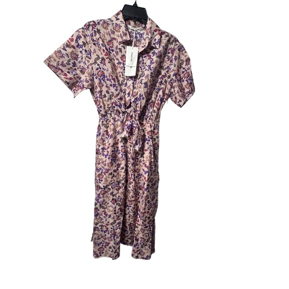 Thakoon NEW Printed Tie Front Midi Cotton/Silk Dress in Pale Peach Size 6 - Picture 1 of 7